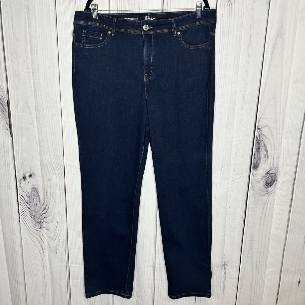 Style & Co Sz 18 Straight Leg Jeans High-Rise Stretch Dark Wash (38 x 31) NWOT
